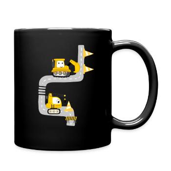 Kinder T-Shirt Baustelle - Bagger - Tasse einfarbig - Schwarz - Rechts