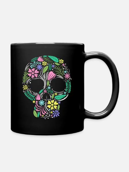 Fleurs de crâne hippie - Mug uni - noir