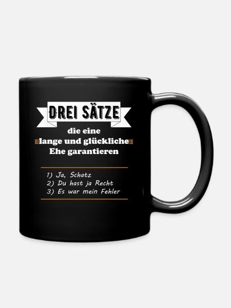 Drei Sätze lange glückliche Ehe garantieren lustig - Tasse einfarbig - Schwarz