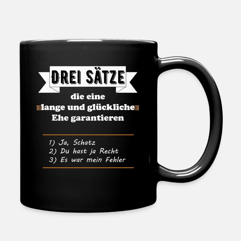 Drei Sätze lange glückliche Ehe garantieren lustig - Tasse einfarbig - Schwarz