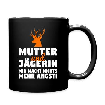 Mutter Jägerin Hirsch Jagd Geweih Jäger Wild Jagen - Tasse einfarbig - Schwarz - Rechts