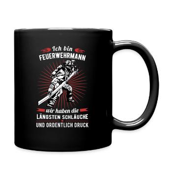Feuerwehr Herren Feuerwehrmann witziger Spruch - Tasse einfarbig - Schwarz - Rechts