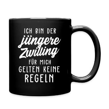Jüngere Zwilling Zwillinge Geschwister Babys - Tasse einfarbig - Schwarz - Rechts