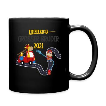 Grosser Bruder 2021 mit Feuerwehrauto / Feuerwehr - Tasse einfarbig - Schwarz - Rechts