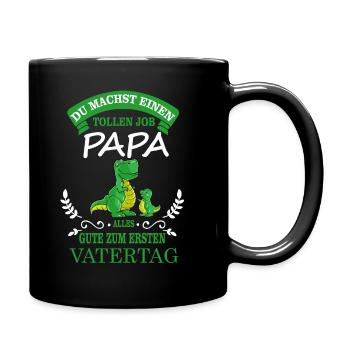 Erster Vatertag - Dinosaurier Dinopapa mit Kind - Tasse einfarbig - Schwarz - Rechts