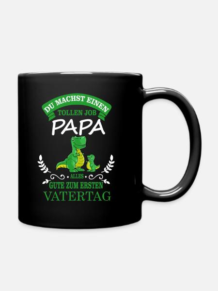 Erster Vatertag - Dinosaurier Dinopapa mit Kind - Tasse einfarbig - Schwarz
