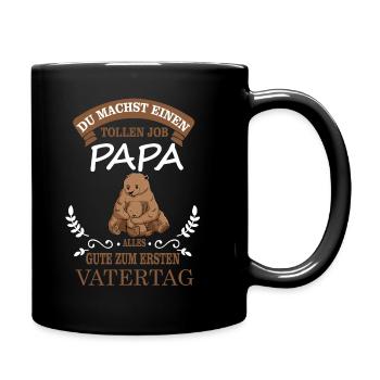 Erster Vatertag - Bär Bärenpapa mit Kind - Tasse einfarbig - Schwarz - Rechts