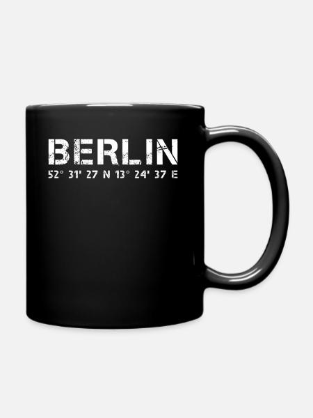 Berlin GPS Koordinaten, Hauptstadt Geschenk - Tasse einfarbig - Schwarz