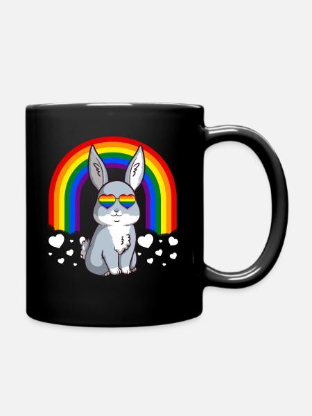 Gay Pride Rabbit - Support LGBTQ - Full Colour Mug - black