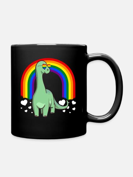 Brontosaurus Dinosaur Gay Pride Rainbow LGBTQ - Full Colour Mug - black