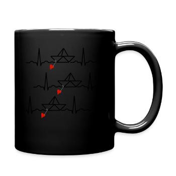 Papierschiffchen mit Herz und Herzschlag Boot - Tasse einfarbig - Schwarz - Rechts