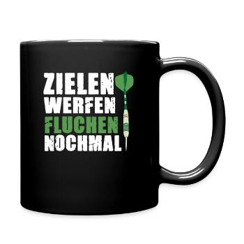 Zielen Werfen Fluchen Nochmal Darts Team Design - Tasse einfarbig - Schwarz - Rechts