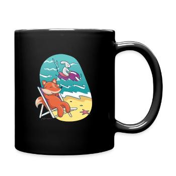Fox and bunny beach vacation friends friendship - Full Colour Mug - black - Right