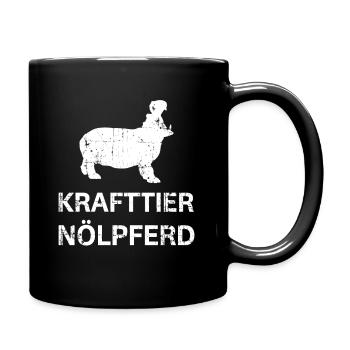 Krafttier Nölpferd Nörgel Design für Pessimist - Tasse einfarbig - Schwarz - Rechts