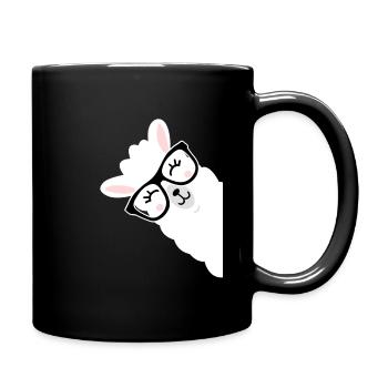Cute Llama Alpaca gift jumping spit - Full Colour Mug - black - Right