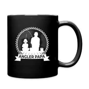 Angler Papa Fischen mit Sohn Tochter - Tasse einfarbig - Schwarz - Rechts
