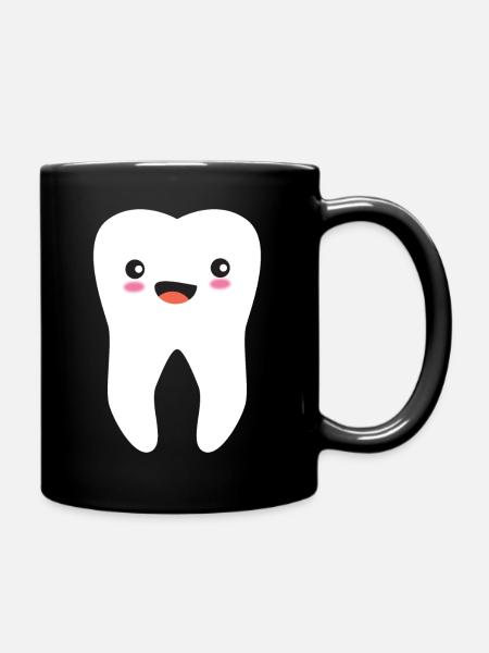Zahn Zähne süß Zahnarzt Praxis neu - Tasse einfarbig - Schwarz