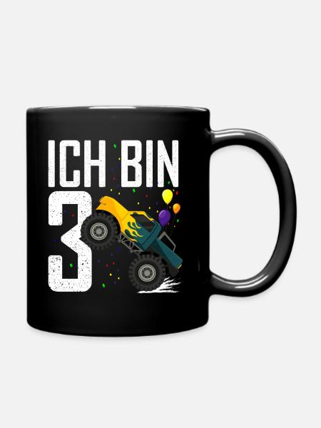 3. Geburtstag Shirt Junge 3 Jahre Monster Truck - Tasse einfarbig - Schwarz