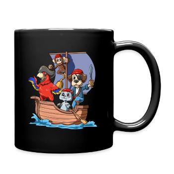 Piratenschiff mit Tieren als Seeräuber - Tasse einfarbig - Schwarz - Rechts