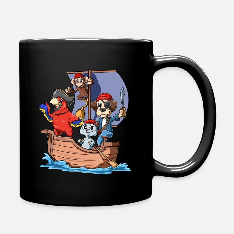 Piratenschiff mit Tieren als Seeräuber - Tasse einfarbig - Schwarz