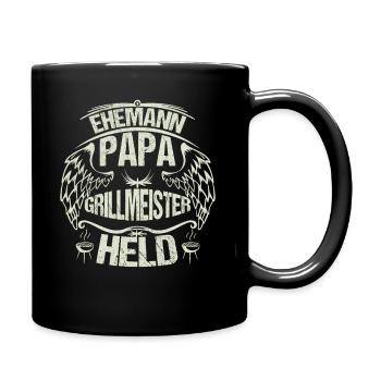 Ehemann Papa Grillmeister Held Vatertag Geschenk - Tasse einfarbig - Schwarz - Rechts