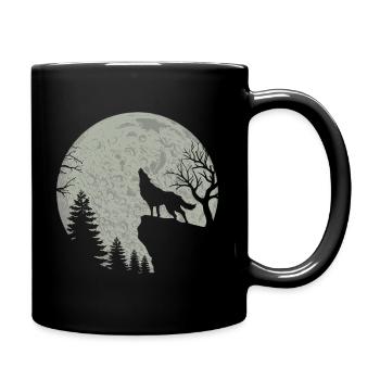 Howling Wolf Moon Silhouette Full Moon Gift - Full Colour Mug - black - Right