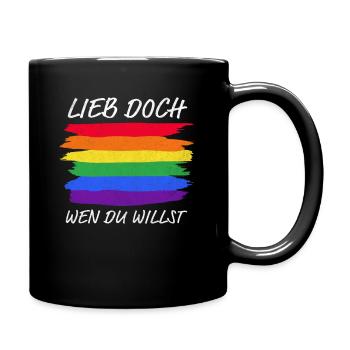 Lieb doch wen du willst LGBTQ+ Regenbogen - Tasse einfarbig - Schwarz - Rechts