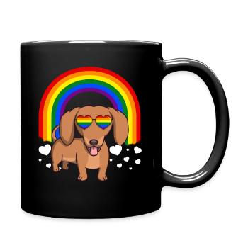 Homosexuell Stolz Dackel Hund LGBT Regenbogen - Tasse einfarbig - Schwarz - Rechts