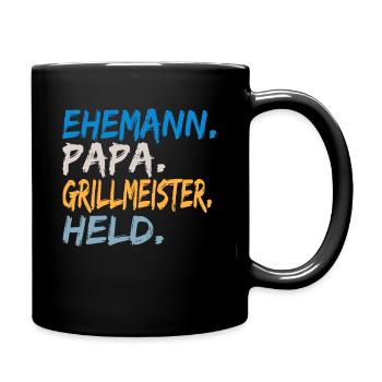 Ehemann Papa Grillmeister Held Geschenkidee Vater - Tasse einfarbig - Schwarz - Rechts