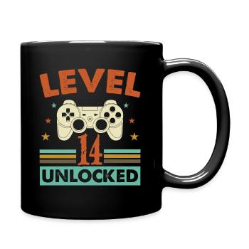 14th birthday gamer level 14 unlocked gift - Full Colour Mug - black - Right