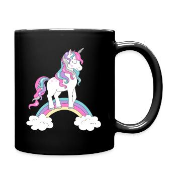 Regenbogen Einhorn Bunt - Tasse einfarbig - Schwarz - Rechts