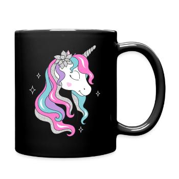 Cute floral unicorn - Full Colour Mug - black - Right