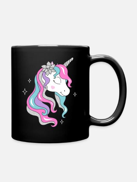 Lindo unicornio floral - Enfärgad mugg - svart