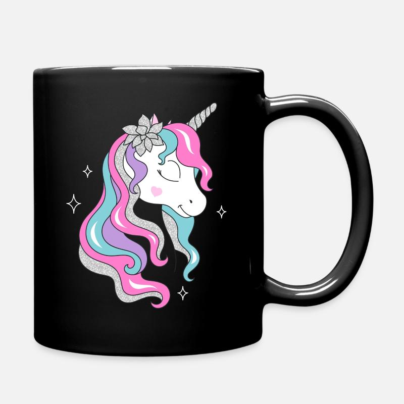 Niedliches Blumen Einhorn - Tasse einfarbig - Schwarz