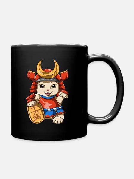 Lucky Cat Samurai - Manekineko - Tasse einfarbig - Schwarz