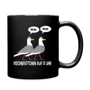 Moin Möwen plattdeutsch norddeutsch Fischen - Tasse einfarbig - Schwarz - Rechts