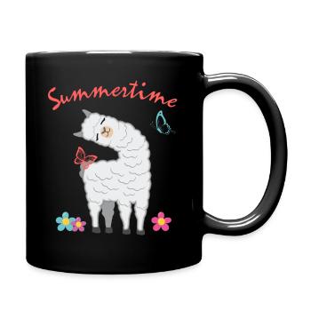Summertime Sommer Lama Alpaka Geschenk Urlaub - Tasse einfarbig - Schwarz - Rechts