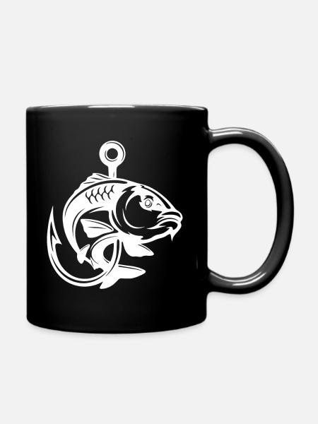 Fish hook and carp - Full Colour Mug - black