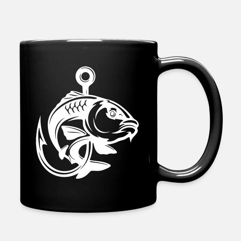Fish hook and carp - Full Colour Mug - black