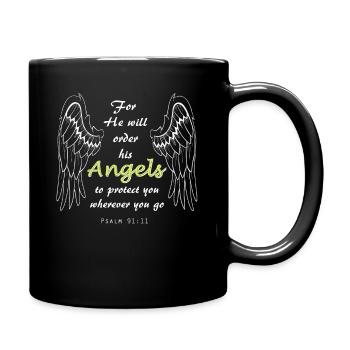 Bible Verse Psalm 91:11, Jesus, God, angel gift - Full Colour Mug - black - Right