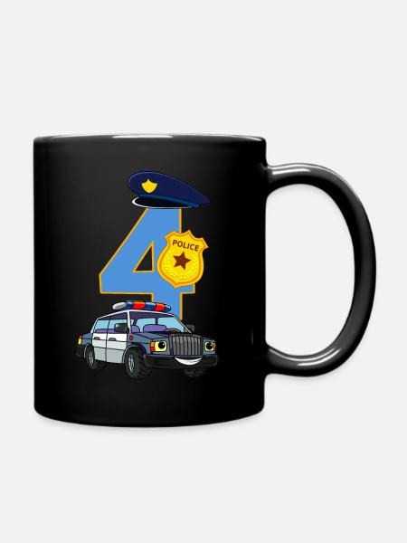 4th birthday policeman t-shirt 4 years police - Full Colour Mug - black