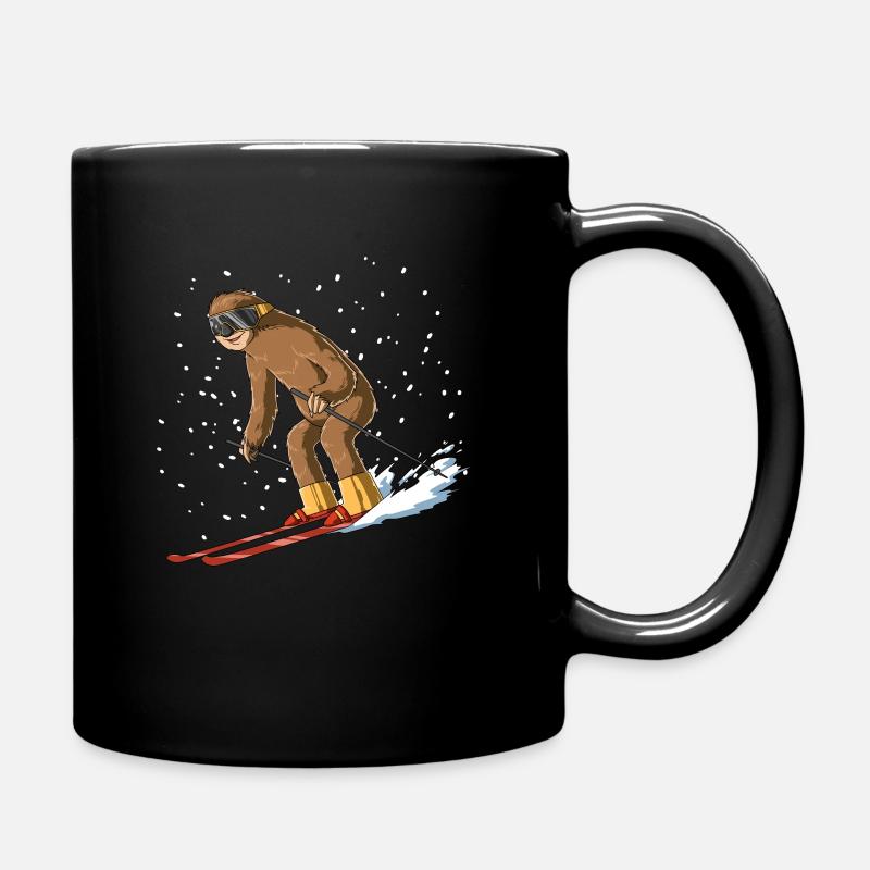 Sloth on ski - funny ski sloth - Full Colour Mug - black