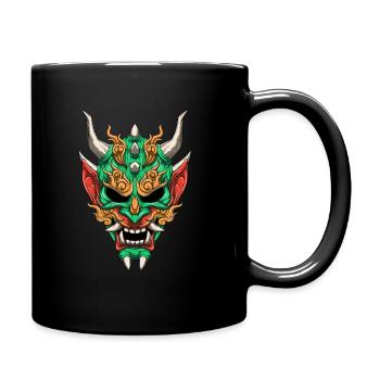 Oni Mask - Green Yokai Demon - Full Colour Mug - black - Right