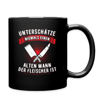 Metzger Alter Mann Fleischer Schlachter Metzgerei - Tasse einfarbig - Schwarz - Rechts