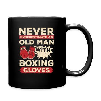 Never Underestimate Old Man with Boxing Gloves - Full Colour Mug - black - Right