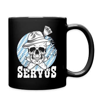 Totenkopf Weißwurst Pirat Bayern Skull Servus - Tasse einfarbig - Schwarz - Rechts