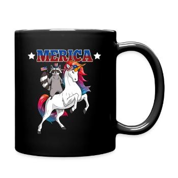 Merica Waschbär reitet Einhorn - Tasse einfarbig - Schwarz - Rechts