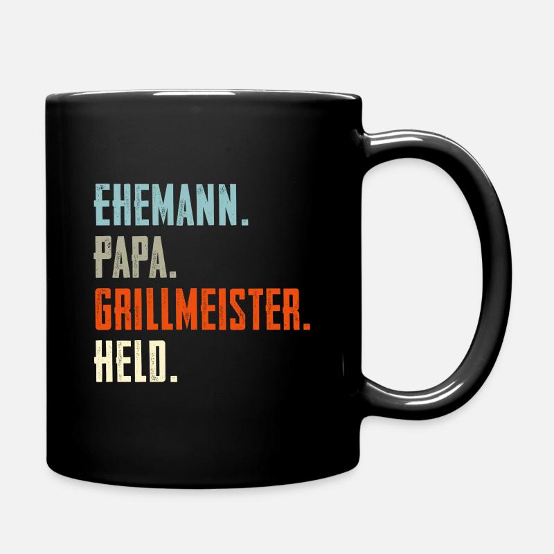Ehemann Papa Grillmeister Held - Tasse einfarbig - Schwarz