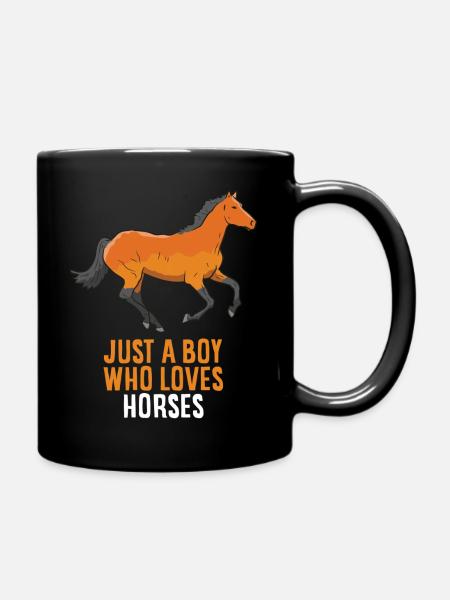 Just A Boy Who Loves Horses Horse Riding Boy - Full Colour Mug - black
