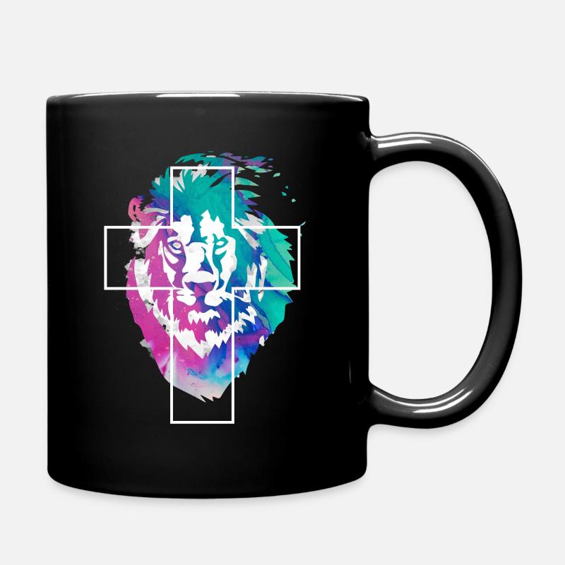 Löwe Kreuz Jesus Gott Glaube Geschenk - Tasse einfarbig - Schwarz